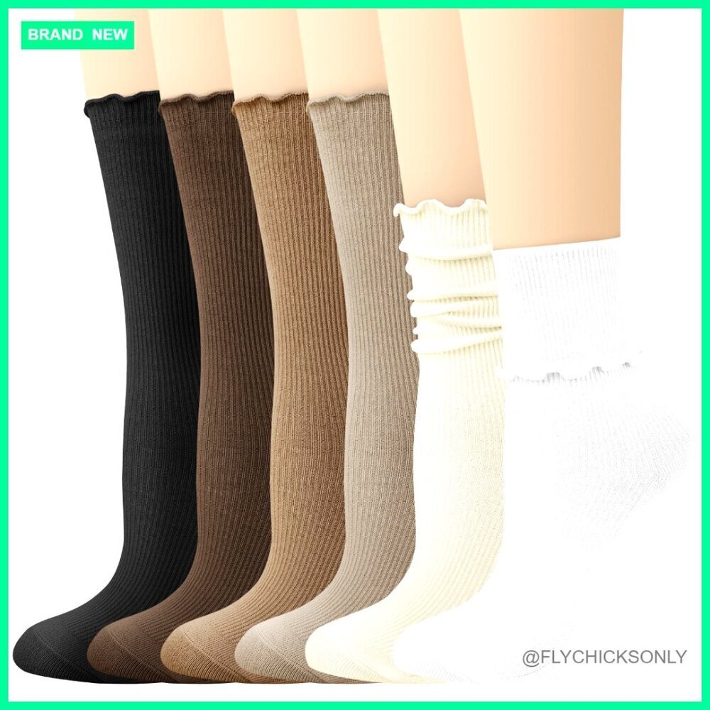 6 Pairs Cute Ruffle Slouch Socks Women's Cotton Crew Casual Wear